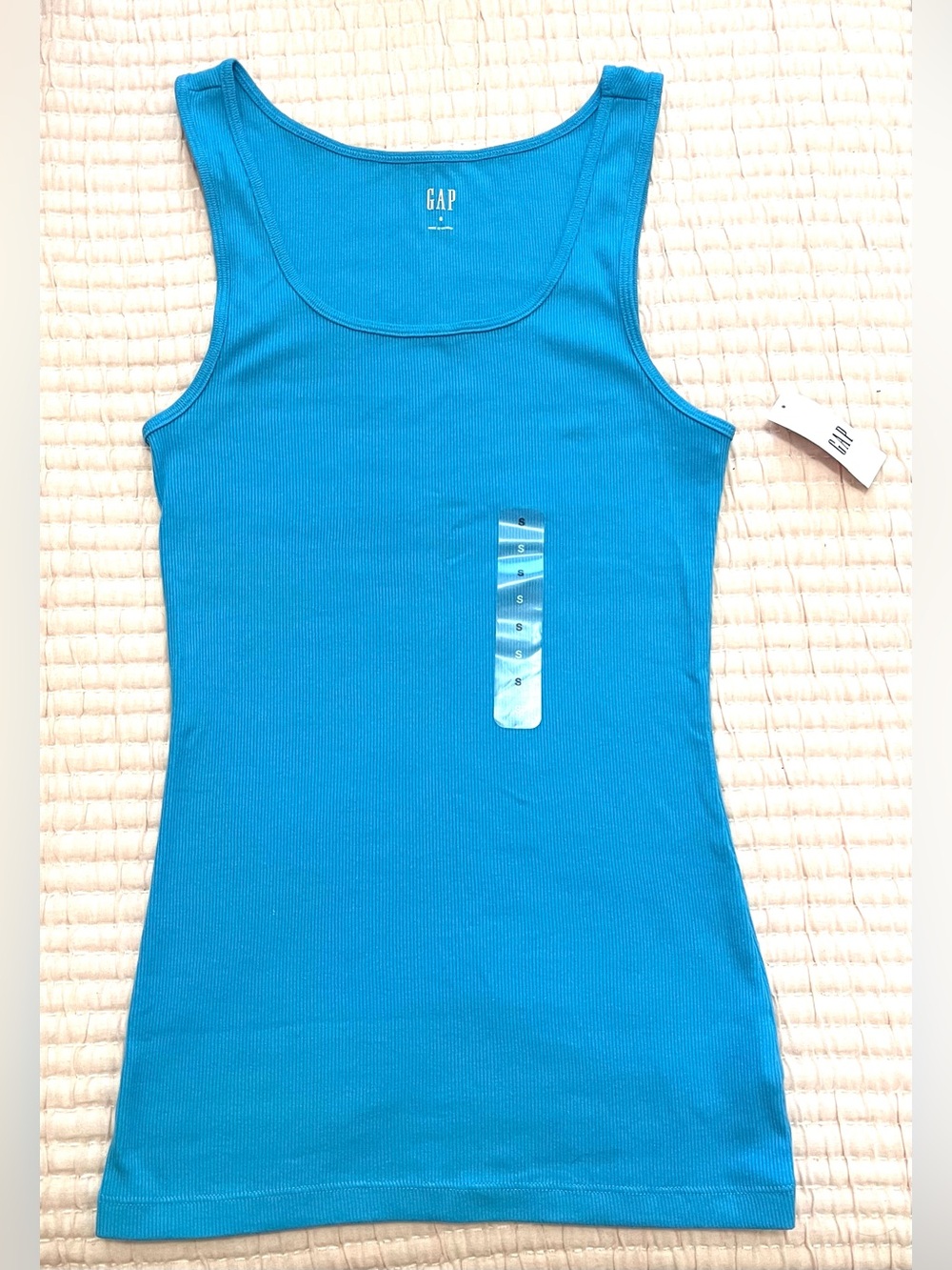 New GAP Fitted Ribbed Tank Top Turquoise Blue Size Small